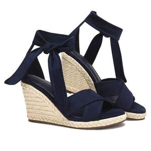 Laicigo Women’s espadrille wedge ankle strap navy blue NIB